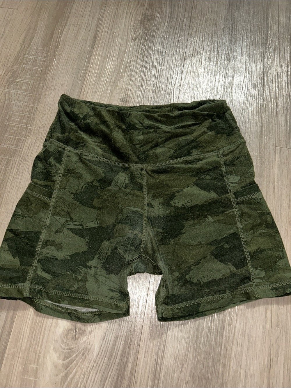 High-Waist Olive Camo Women's Workout Shorts